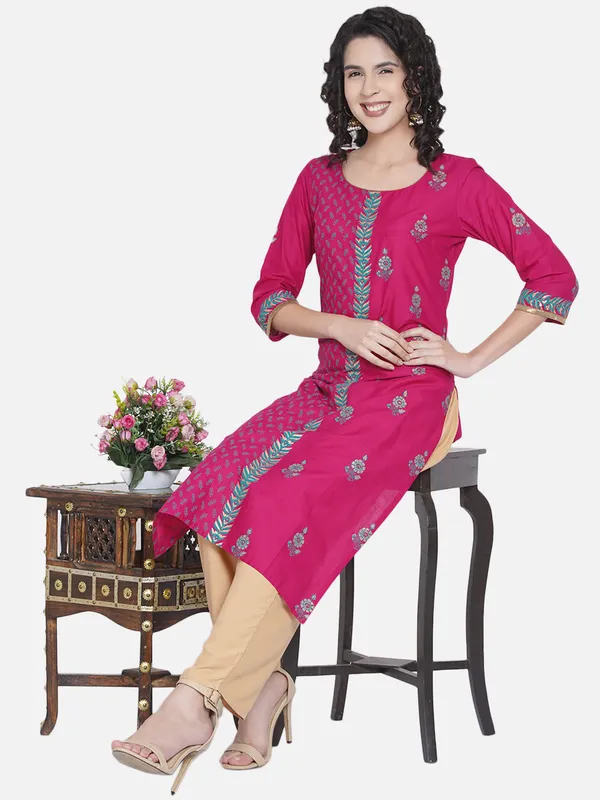 Pink_Floral_Print_Ajrakh_Hand_Block_Cotton_Printed_Straight_Kurta
