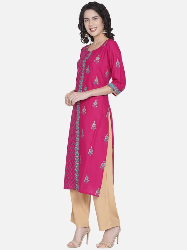 Pink_Floral_Print_Ajrakh_Hand_Block_Cotton_Printed_Straight_Kurta