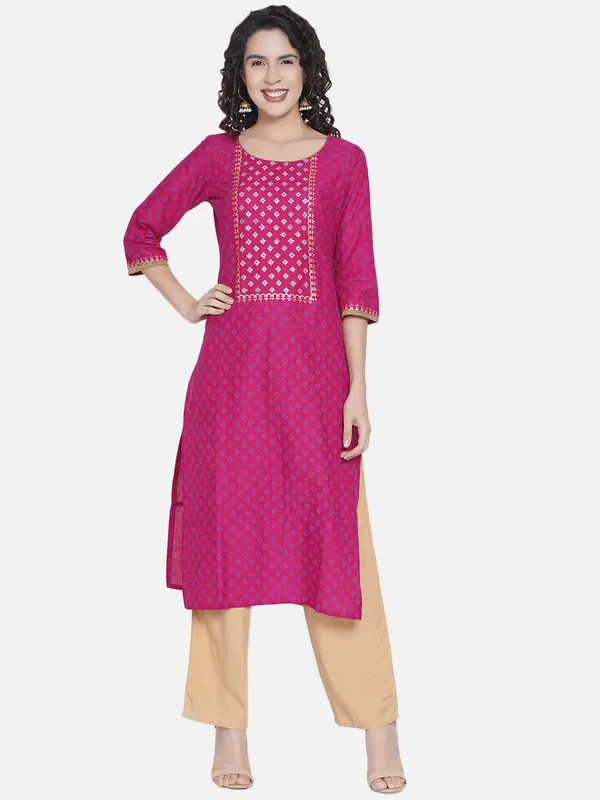 Magenta_Floral_Print_Ajrakh_Hand_Block_Cotton_Printed_Straight_Kurta