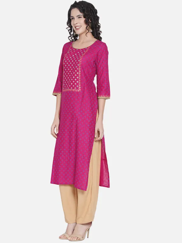 Magenta_Floral_Print_Ajrakh_Hand_Block_Cotton_Printed_Straight_Kurta