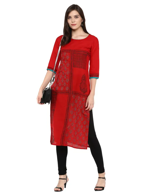 Red_Ajrakh_Hand_Block_Geometric_Printed_Cotton_Straight_Kurta