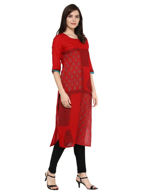 Red_Ajrakh_Hand_Block_Geometric_Printed_Cotton_Straight_Kurta