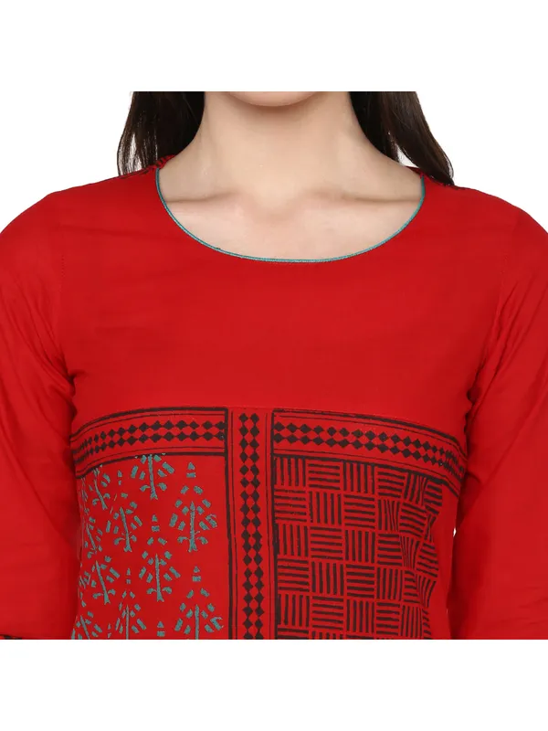 Red_Ajrakh_Hand_Block_Geometric_Printed_Cotton_Straight_Kurta