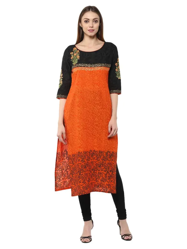 Orange_Floral__Ajrakh_Hand_Block_Cotton_Printed_Straight_Kurta_-_Bhor