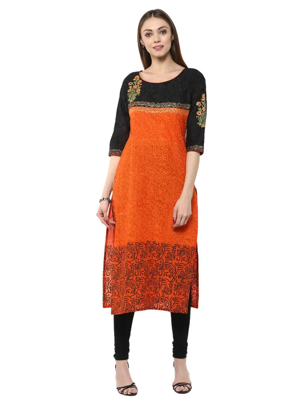 Orange_Floral__Ajrakh_Hand_Block_Cotton_Printed_Straight_Kurta_-_Bhor