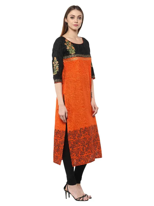 Orange_Floral__Ajrakh_Hand_Block_Cotton_Printed_Straight_Kurta_-_Bhor