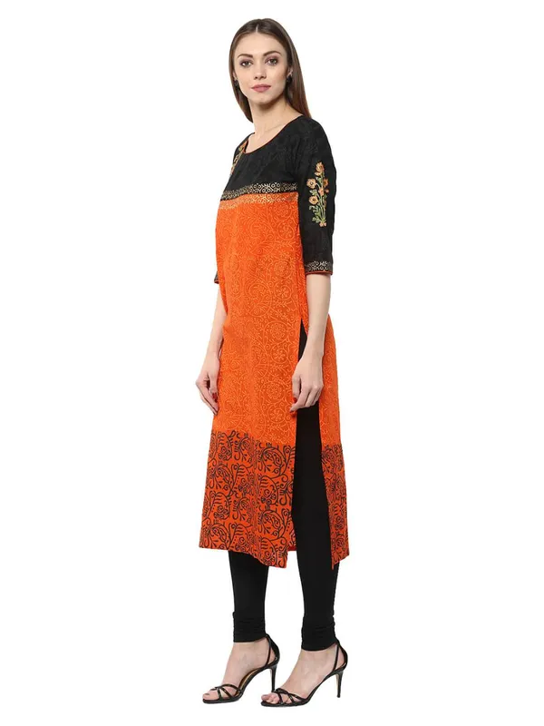 Orange_Floral__Ajrakh_Hand_Block_Cotton_Printed_Straight_Kurta_-_Bhor