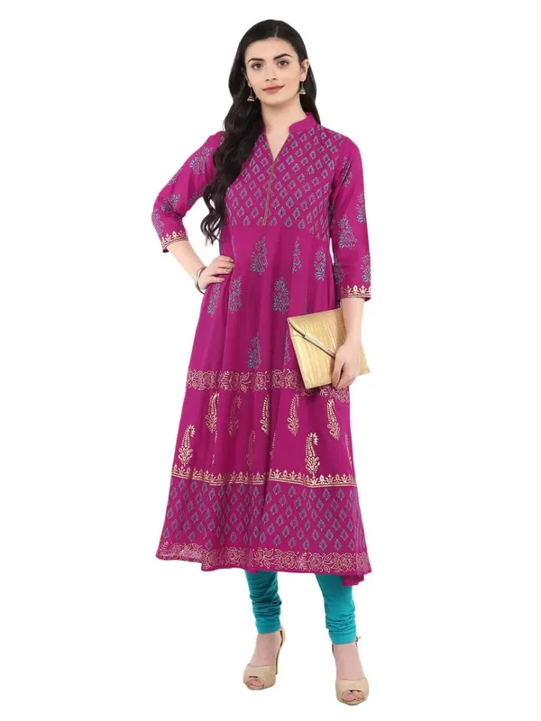 Magenta_Ajrakh_Hand_Block_Printed_Cotton_Anarkali_-_Bhor