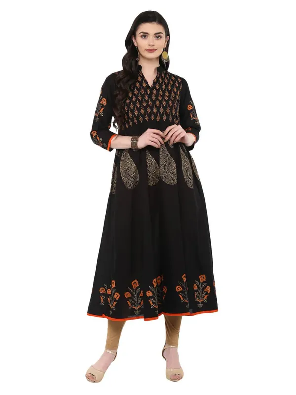 Classic_Black_Ajrakh_Hand_Block_Cotton_Printed_Anarkali