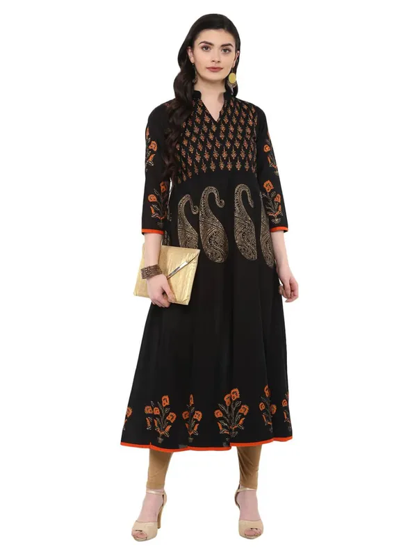 Classic_Black_Ajrakh_Hand_Block_Cotton_Printed_Anarkali