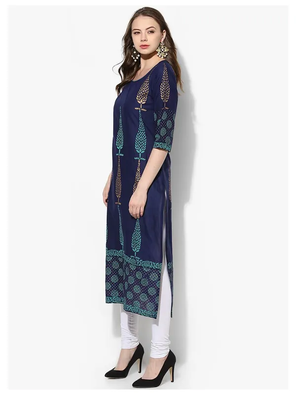 Indigo_Paisley_Ajrakh_Hand_Block_Printed_Cotton_Kurta_-_Bhor
