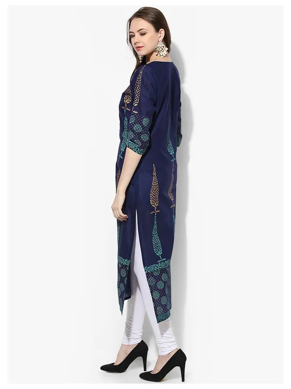 Indigo_Paisley_Ajrakh_Hand_Block_Printed_Cotton_Kurta_-_Bhor