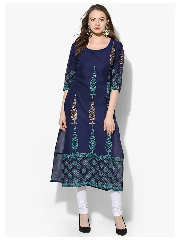 Indigo_Paisley_Ajrakh_Hand_Block_Printed_Cotton_Kurta_-_Bhor