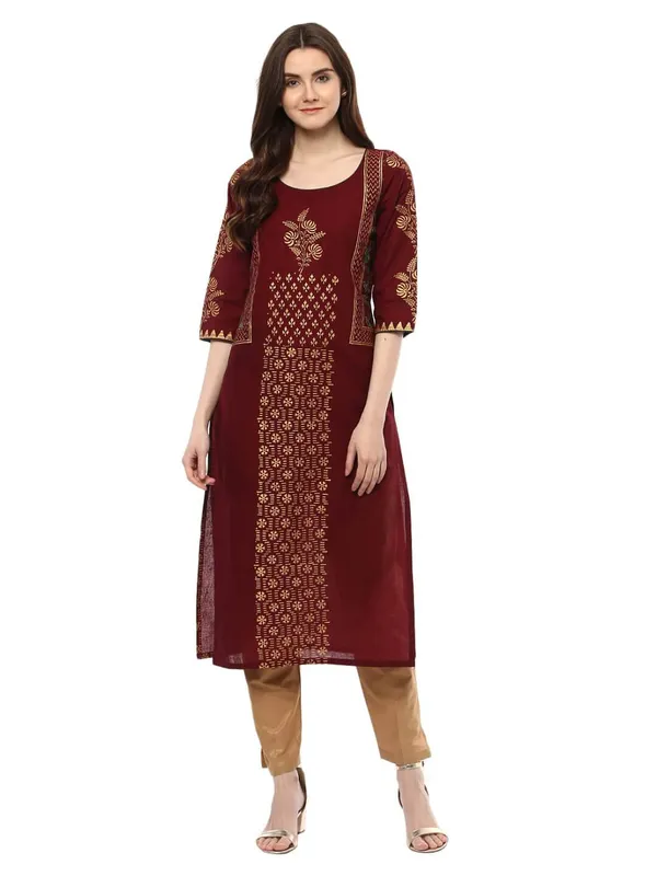 Maroon_Festive_Ajrakh_Hand_Block_Cotton_Printed_Straight_Kurta