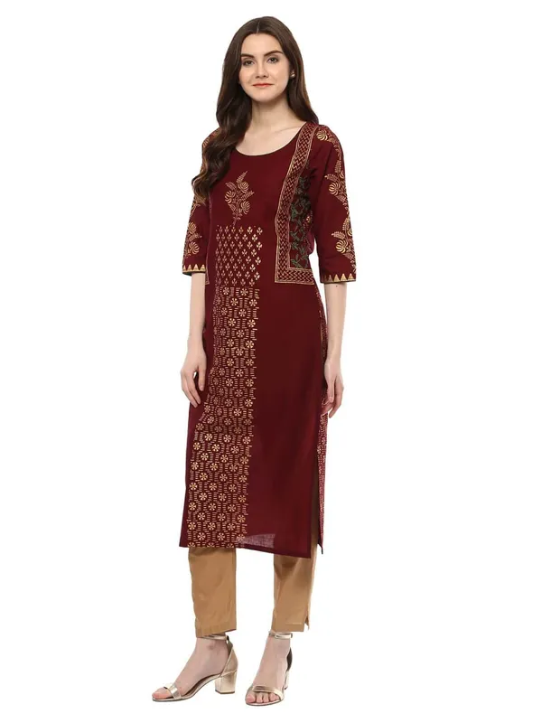 Maroon_Festive_Ajrakh_Hand_Block_Cotton_Printed_Straight_Kurta