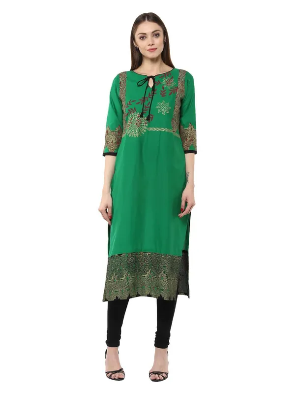 Green_Floral_Ajrakh_Hand_Block_Cotton_Printed_Straight_Kurta_Set