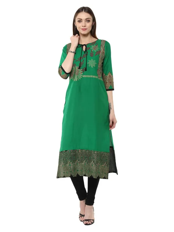 Green_Floral_Ajrakh_Hand_Block_Cotton_Printed_Straight_Kurta_Set