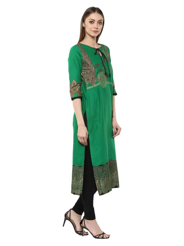 Green_Floral_Ajrakh_Hand_Block_Cotton_Printed_Straight_Kurta_Set