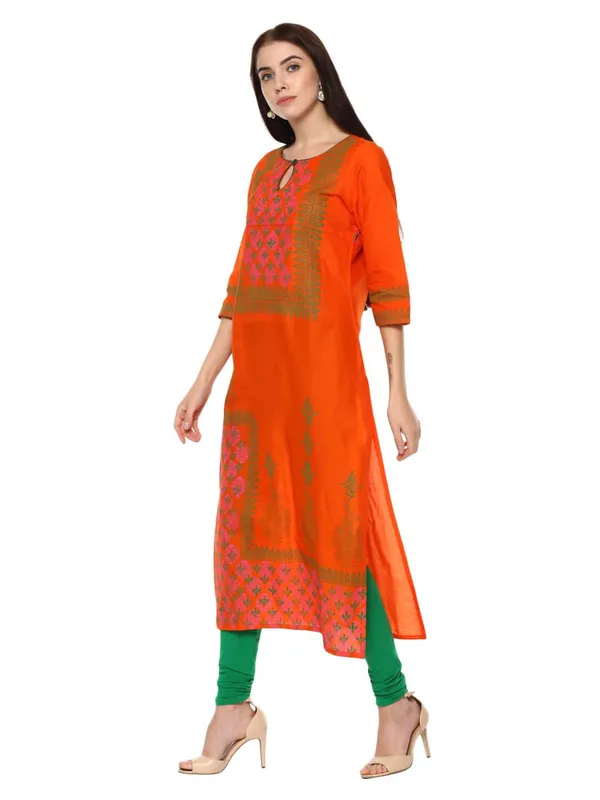 Orange_And_Green_Ajrakh_Hand_Block_Cotton_Printed_Straight_Kurta_-_Inayat