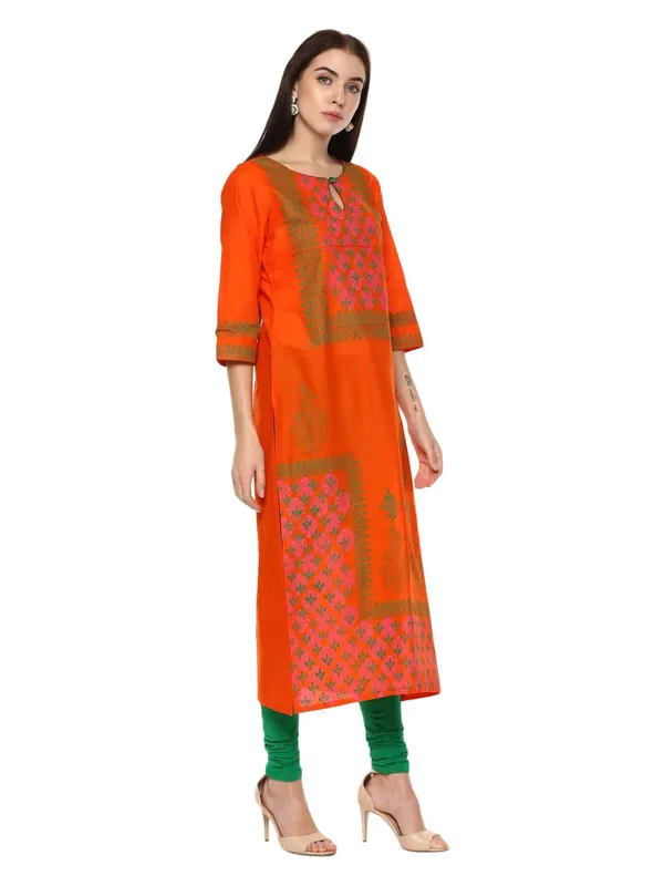 Orange_And_Green_Ajrakh_Hand_Block_Cotton_Printed_Straight_Kurta_-_Inayat