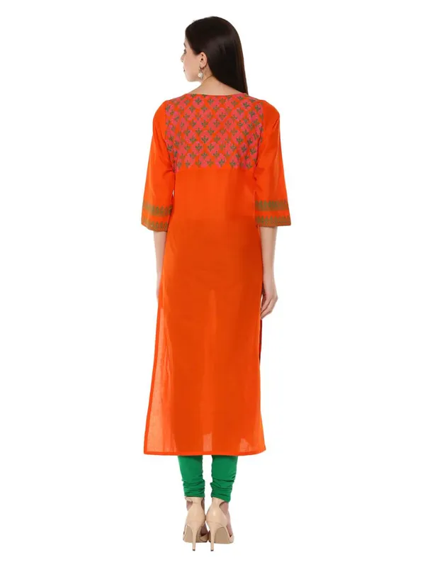 Orange_And_Green_Ajrakh_Hand_Block_Cotton_Printed_Straight_Kurta_-_Inayat