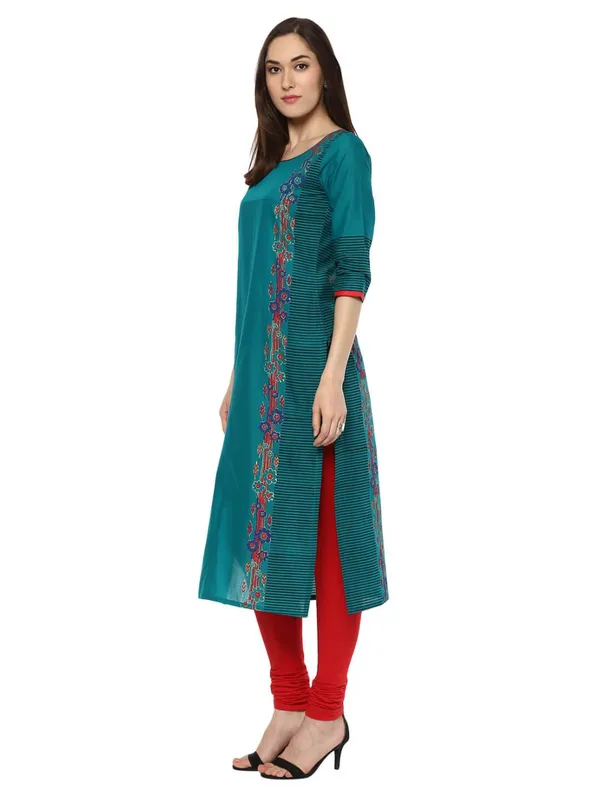 Peacock_Blue_Geometric_Ajrakh_Hand_Block_Cotton_Printed_Straight_Kurta_-_Inayat