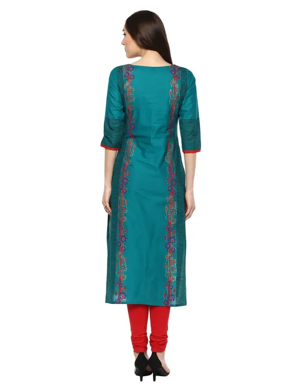 Peacock_Blue_Geometric_Ajrakh_Hand_Block_Cotton_Printed_Straight_Kurta_-_Inayat