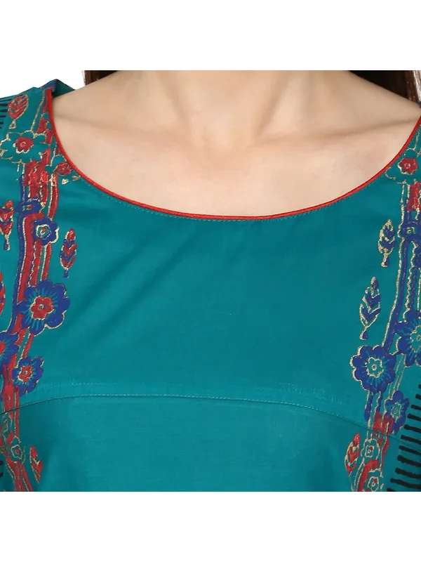 Peacock_Blue_Geometric_Ajrakh_Hand_Block_Cotton_Printed_Straight_Kurta_-_Inayat