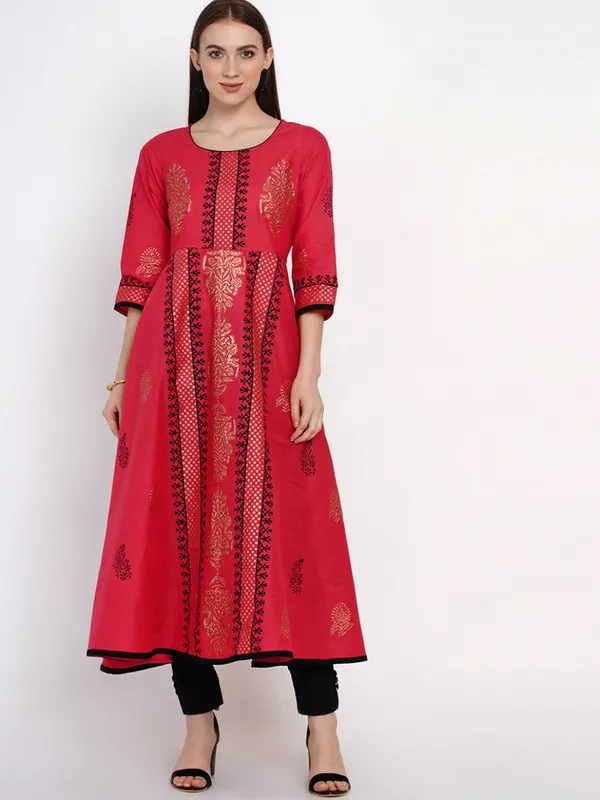 Coral_Red_Festive_Ajrakh_Hand_Block_Cotton_Printed_Anarkali_-_Inayat