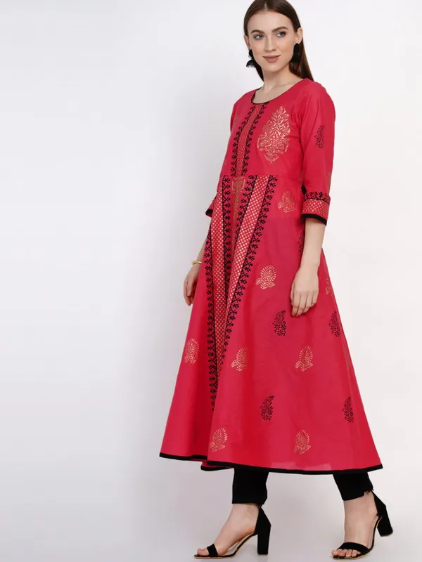 Coral_Red_Festive_Ajrakh_Hand_Block_Cotton_Printed_Anarkali_-_Inayat