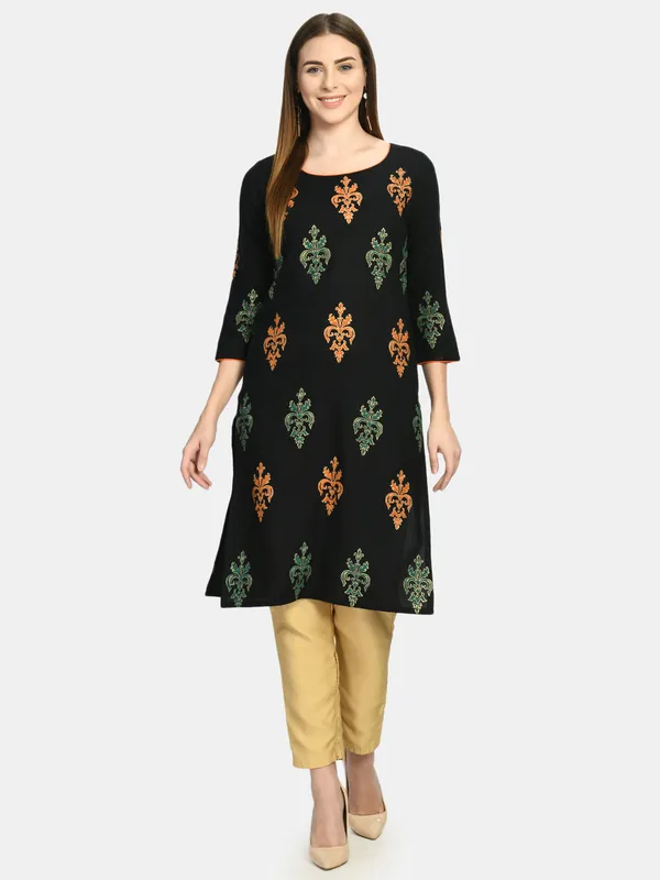 Riya_Black_Handblock_Printed_Kurta