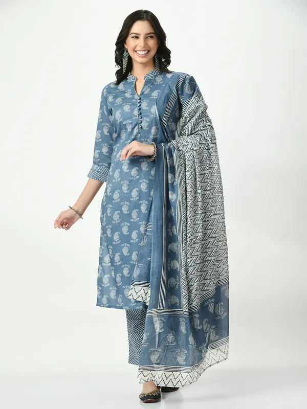 Riya_Blue_Printed_Kurta_Pant_With_Dupatta_Set
