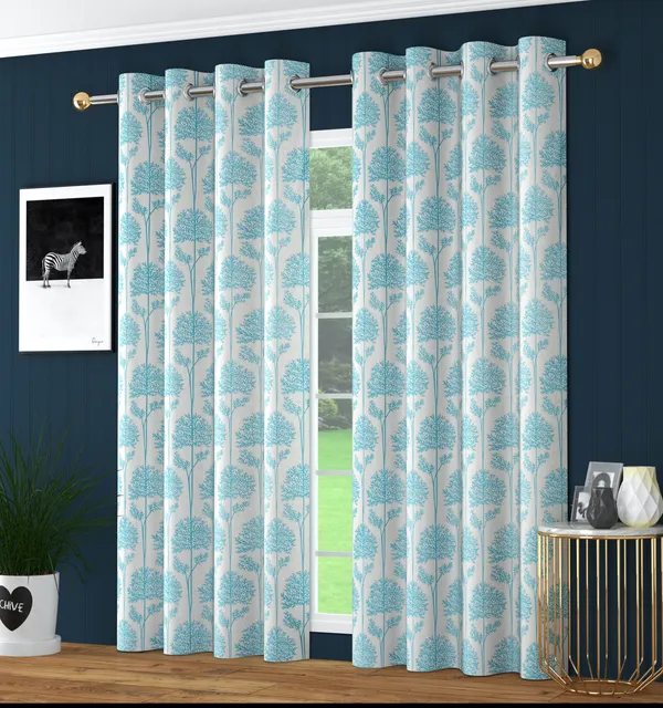 Tree_Print_Pack_of_2_Aqua_Room_Darkening_Long_Door_Curtains