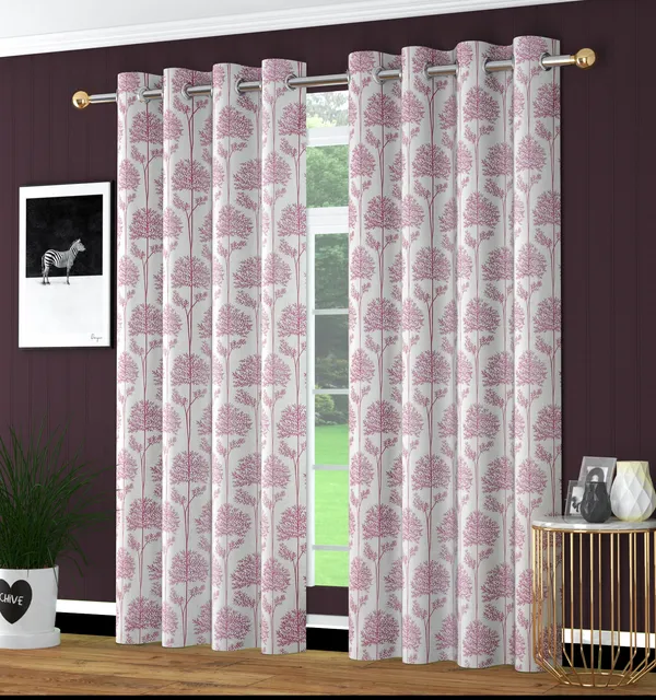 Tree_Print_Pack_of_2_Red_Room_Darkening_Long_Door_Curtains