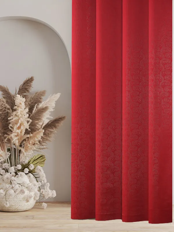 Floral_Emboss_Pack_of_2_Red_Blackout_Long_Door_Curtains