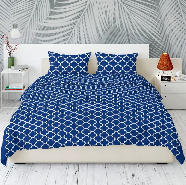 RUNJHUN 100% Cotton Blue Color Quatrefoil Signature Deluxe Double