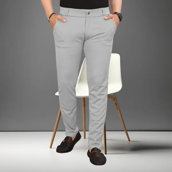 Diruno Slim Fit Twill Lycra Trouser For Men Light Grey (Stretchable ...