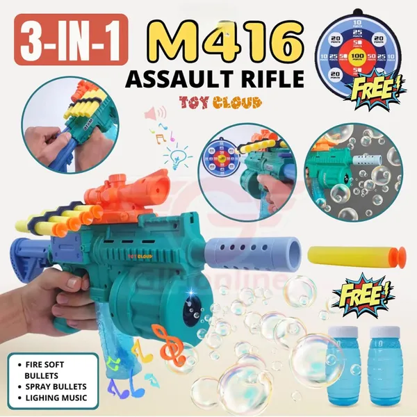 3_Times_The_Fun:_Gel_Blaster,_Soft_Bullet_Gun,_and_Bubble_Machine_with_Light_&_Music_8_Foam_Darts_M416_Bubble_Machine_Gun_Toy_with_2_Bottle_Solutions_