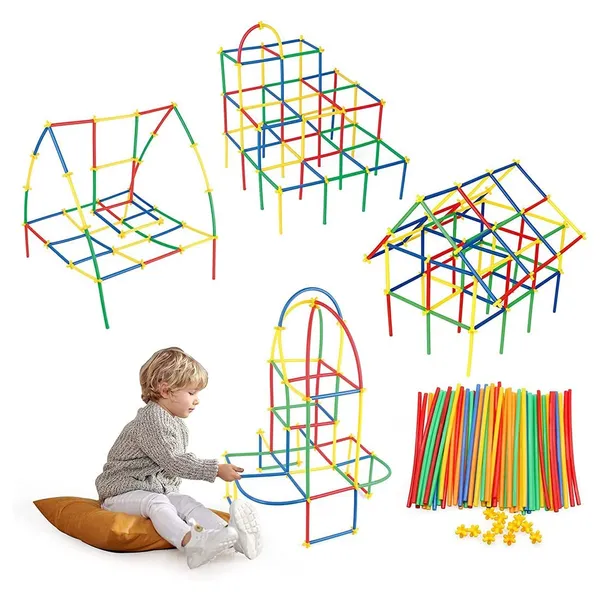 DIY_Colorful_Creative_Pipe_Straw_Stick_Puzzle_Blocks_90_Pieces,_Assembly_Building_Blocks_Educational_Toy_for_Kids_3+_Years
