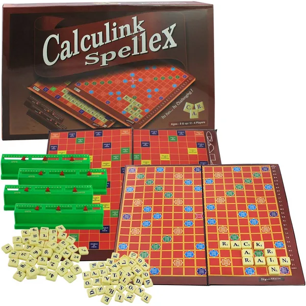 Calculink_Spellex_2_to_4_Players_Board_Game_Brainteaser_|_Math_&_English_Word_Game_for_Age_8_Up-_Calculation,_Spelling,_Vocabulary_Crossword