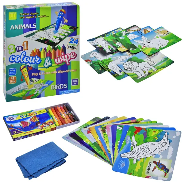 Color_&_Wipe_Animals_and_Birds_|_24_Reusable_Cards_|_Preschool_Coloring_Kit_for_3+_Years_Toddlers/Kids
