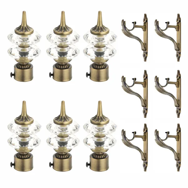 FERIO Antique Brass Curtain Finials - Zinc Alloy Diamond Design For 1 Inch Rod, Set Of 2 - View #6