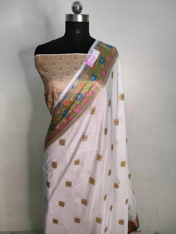Faux_Katans_Georgette_Meena_Border_with_blouse/_white