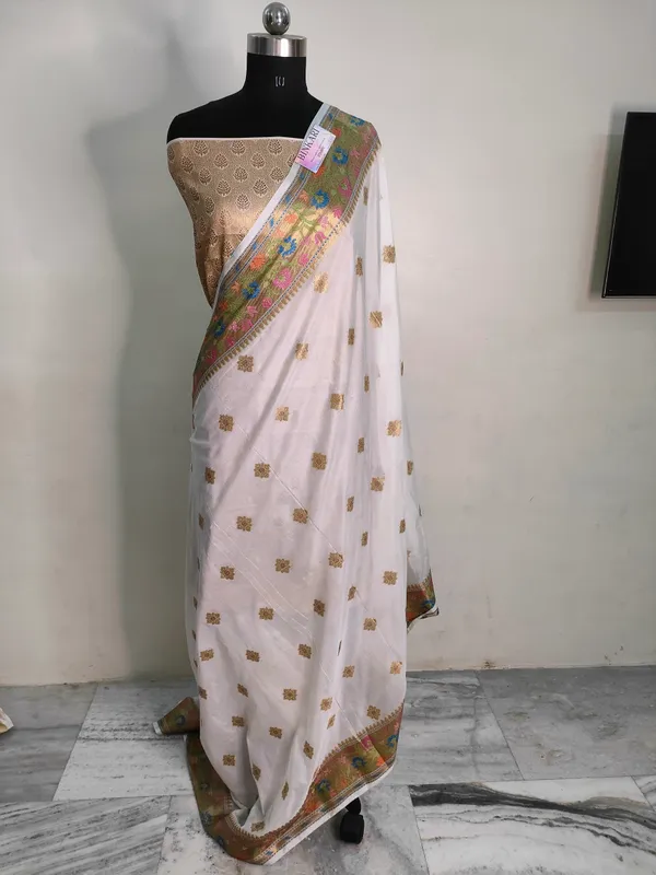 Faux_Katans_Georgette_Meena_Border_with_blouse/_white