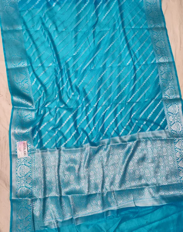 Faux_Georgette_Banarasi_Stripe_Faux_silver_zari_Saree_With_Blouse_/_Sky-Blue