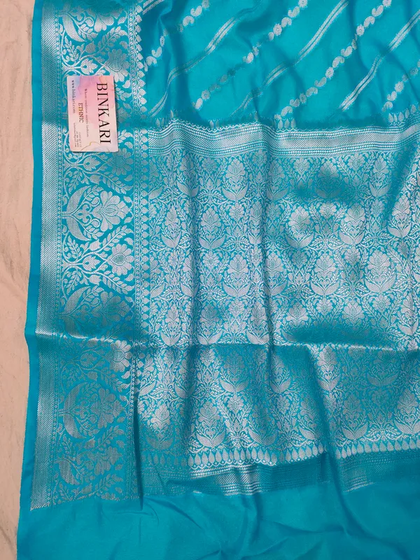 Faux_Georgette_Banarasi_Stripe_Faux_silver_zari_Saree_With_Blouse_/_Sky-Blue