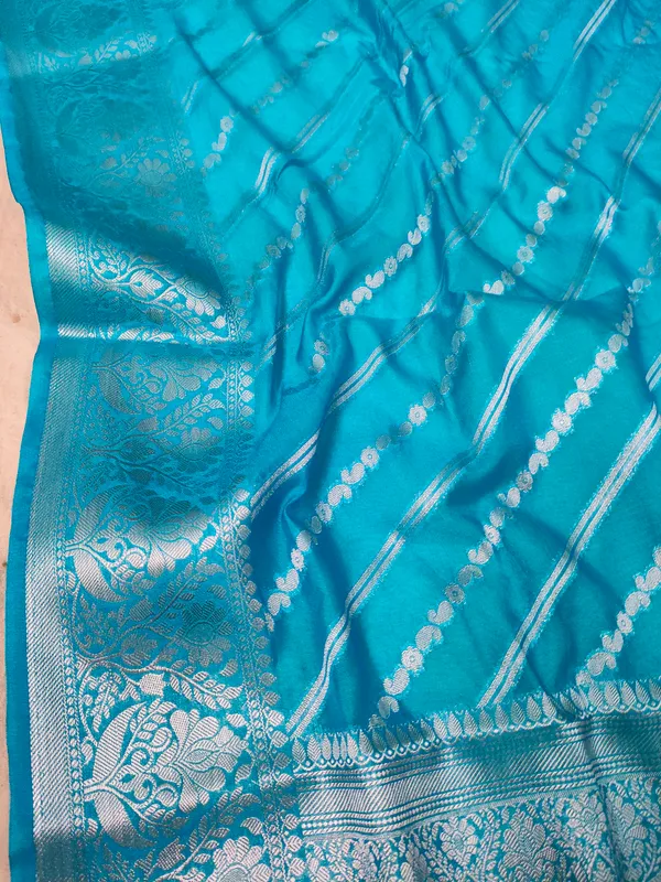 Faux_Georgette_Banarasi_Stripe_Faux_silver_zari_Saree_With_Blouse_/_Sky-Blue