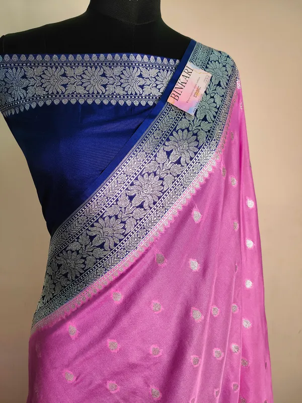 Banarasi_Soft_Faux_Katans_Georgette_Saree_With_Blouse_faux_Silver_Zari_Buti_Pattern_/_PINK