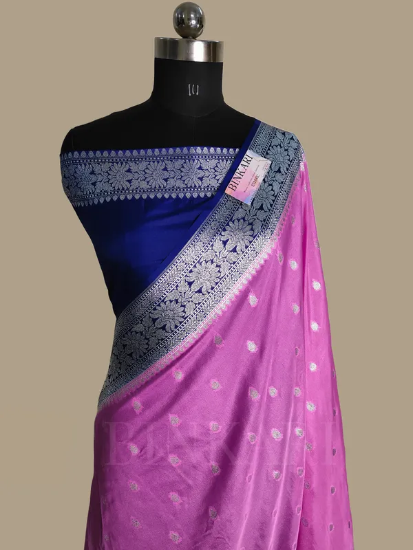 Banarasi_Soft_Faux_Katans_Georgette_Saree_With_Blouse_faux_Silver_Zari_Buti_Pattern_/_PINK