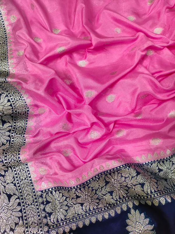 Banarasi_Soft_Faux_Katans_Georgette_Saree_With_Blouse_faux_Silver_Zari_Buti_Pattern_/_PINK
